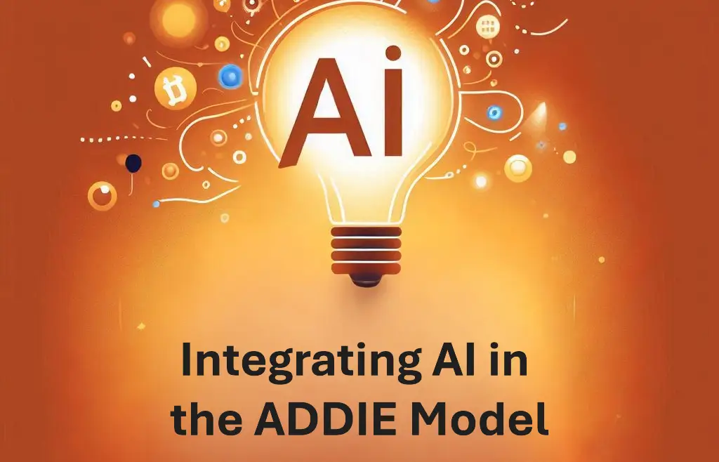 A lightbulb representing AI that reads Integrating AI in the ADDIE Model