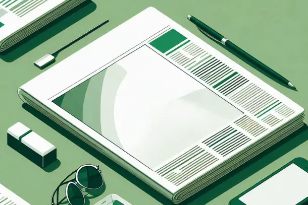 A newspaper with desktop items with the words Training Newsletter